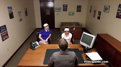 Luscious Golf Chicks Riding Principals Penis At The Office