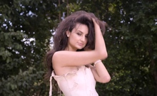 Big Boobs Petite Latina Strips Outdoors