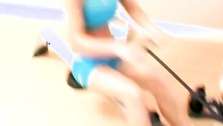 Gagged Blonde Pedaling A Bicycle With A Dildo Seat