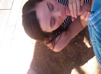 Naughty Brunette Gives Sexy Outdoor Blowjob