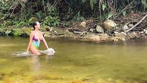 Booty Latina In Swimsuit Got Cumshot On Her Ass After Swimming Outdoor