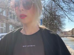 Public City Walk In See Through Top. Flashing Tits To For