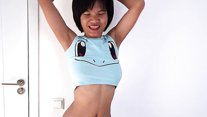 Slim Busty Asian Cutie Sucks A Fat White Dick & Takes It In Her Ass In The Doggy Pose